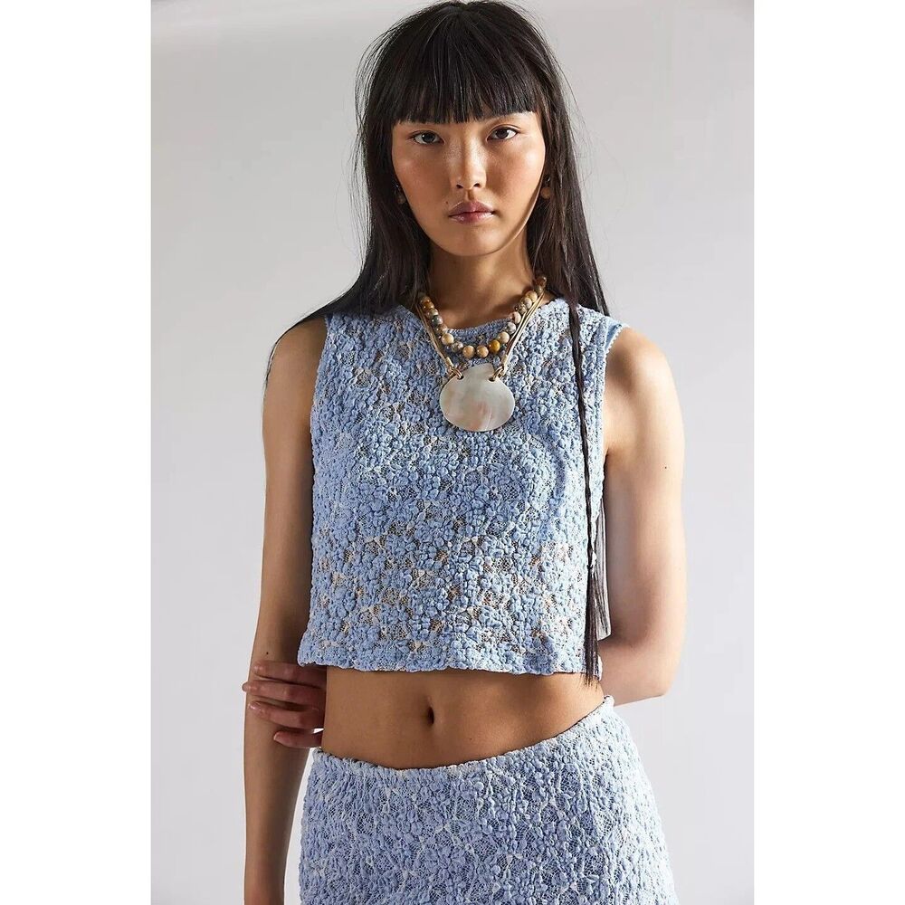 Free People Laney Tank Blouse Cropped Top Floral Mesh Sleeveless Sheer XS 279380